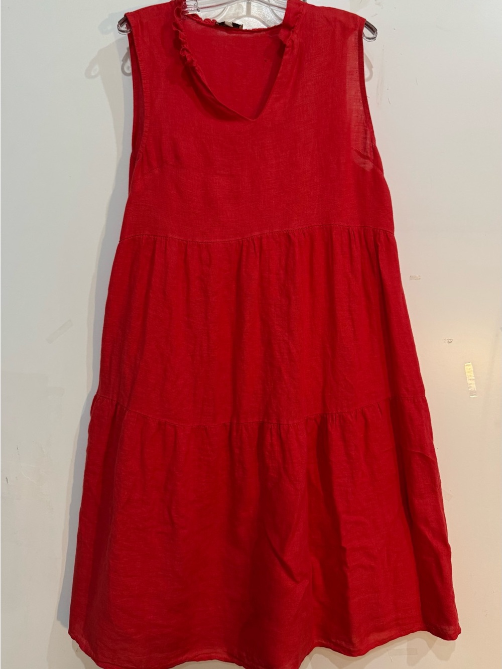 Romantic Boho Sleeveless Linen Tiered Dress Rich Orange made in Italy L